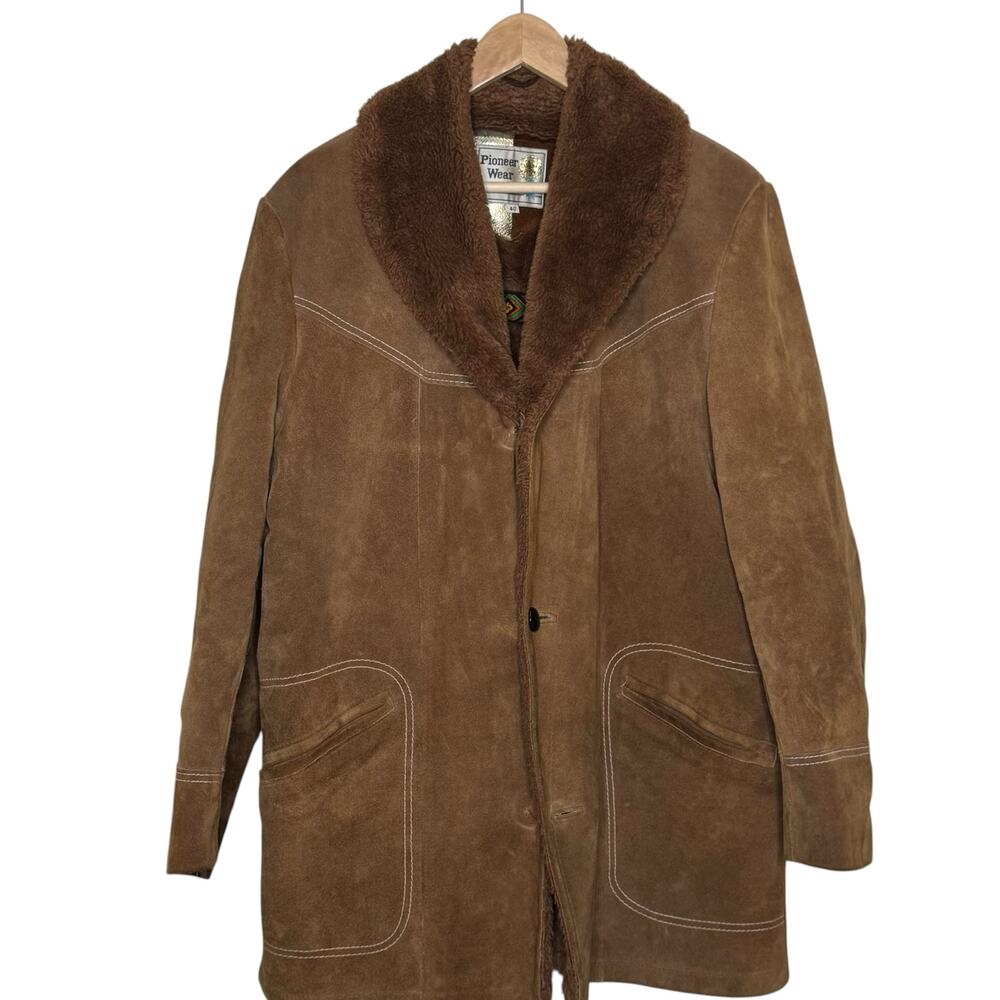 Pioneer Wear 1970's Brown Suede Fur Lined Shawl Collar Size 40 Western Coat